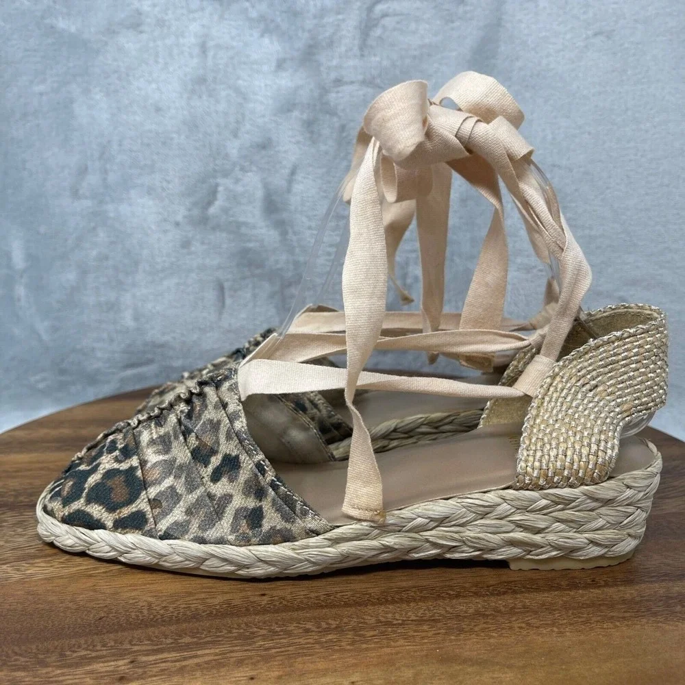 Stuart Weitzman Shoes 5.5 M Cheetah Print Espadrilles Denia‎ Lace Up Ankle Strap